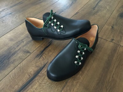 G#Trachten Schuhe bayerischer Haferlschuhe Gauplattler Leder Schwarz grüne Naht