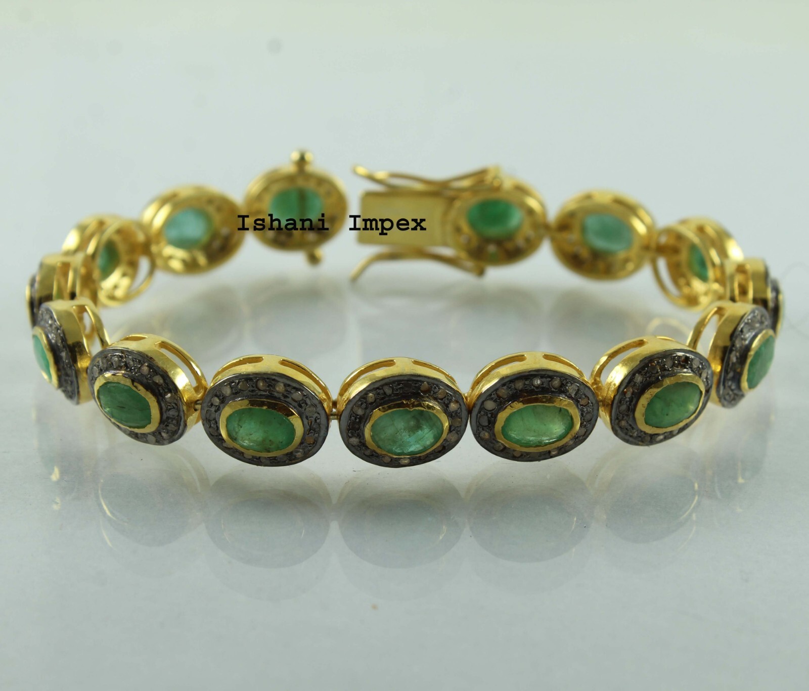 Bangle Jewelry Natural Rosecut Diamond Pave Emerald 925 Sterling Silver Bangle-image