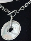Large Statement Round Mother of Pearl CZ Steel Pendant Toggle Necklace, XMAS