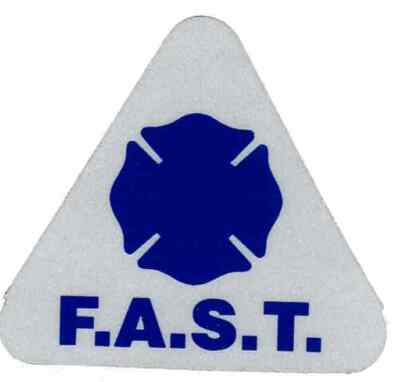 F.A.S.T. Firefighter Assisted Search Team REFLECTIVE Triangle HELMET DECAL  Blue