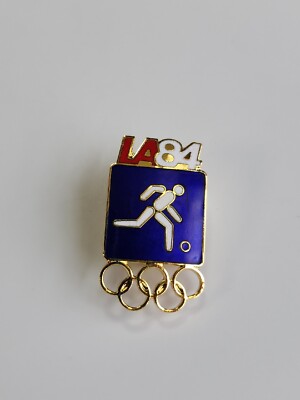 Soccer LA84 Olympic Summer Games Souvenir Lapel Pin Los Angeles 1984 5 Rings