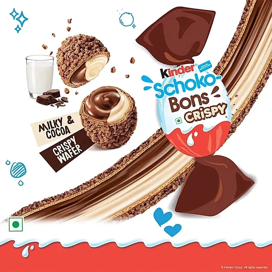 1X kinder schoko bons crispy with milk and cocoa crispy wafer bons 67.2 gm - Image 2 of 3