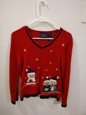 Vtg Christmas Sweater Crazy Horse Liz Claiborne Co. Size Small Ugly Sweater