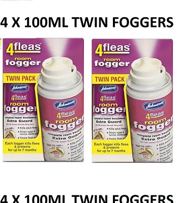JOHNSON'S Johnsons 4Fleas Fogger 4X100Ml - Flea Killer Bomb Household Room Kills Moths Az