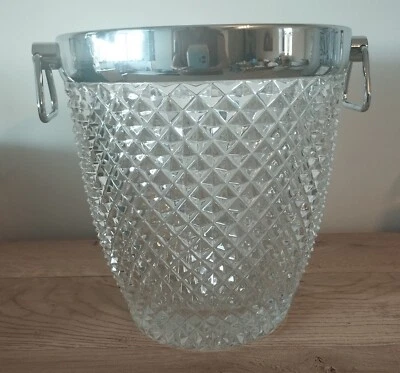 Seau À Champagne En Cristal Pointes De Diamant Métal Chromé Vintage - Photo 1/4