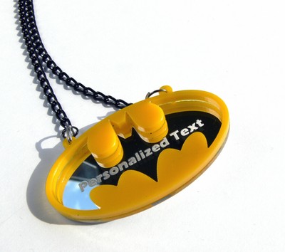 Personalized text Batman necklace Laser cut mirror yellow acrylic