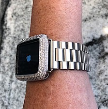Series 4,5,6,SE 44mm White gold Lab Diamond Apple Watch Bezel  band