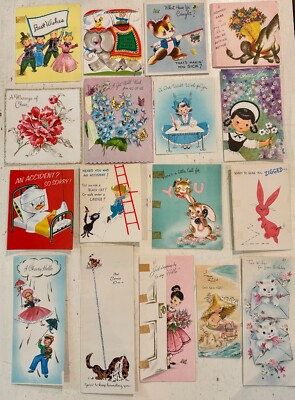 1950's Get Well Soon Greeting Cards, Lot of 17