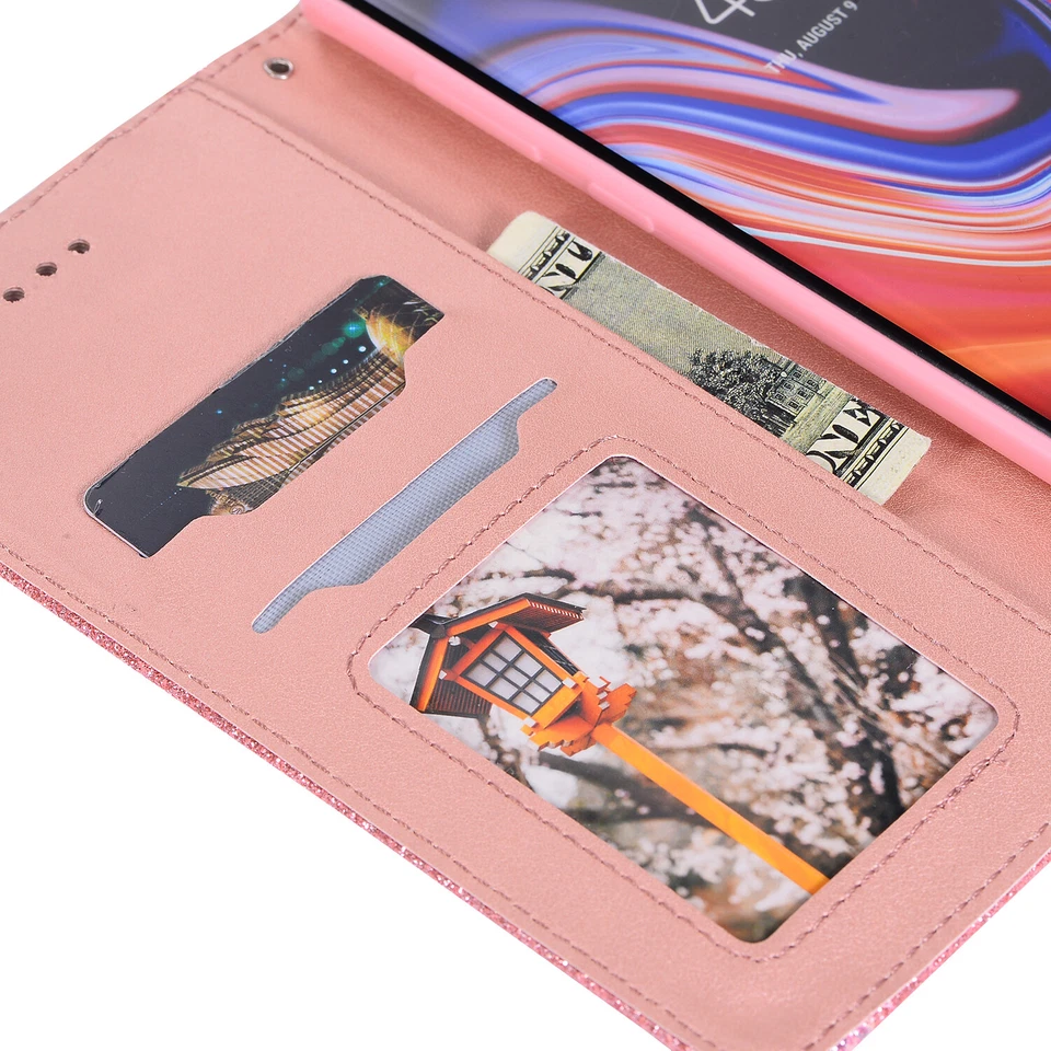 Bling Leather Flip Card Holder Wallet Case Cover For Samsung Note 9 10 20 S22 - Image 4 of 4