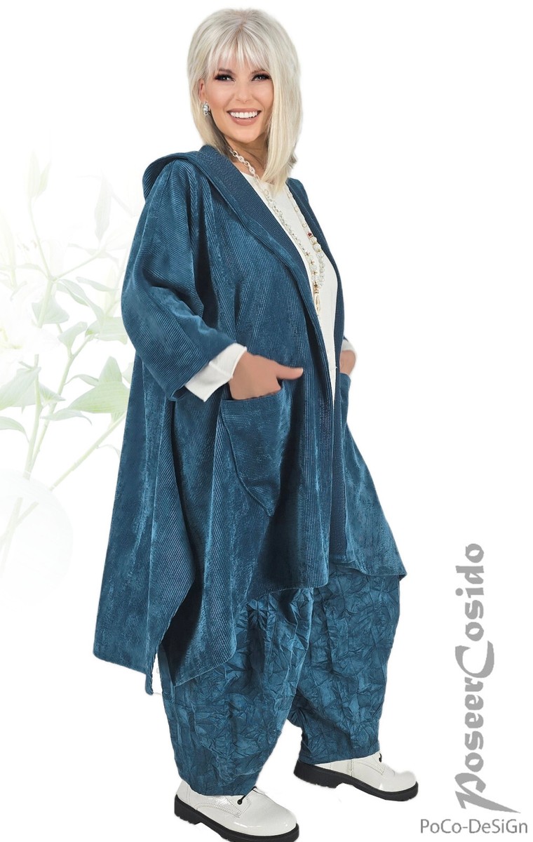 LAGENLOOK Kapuzen Cord-Jacke Überwurf petrol XL-XXL 44 46 48 50 52