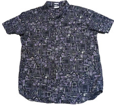 Columbia Camp Shirt Mens Large Black Camping Gear Print Short Sleeve Button Up