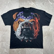 90s Vintage Liquid Blue Bulldog Graphic Tee Mens XL Biker Tattoo Double Sided 