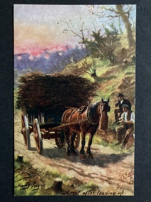 Eine Pause nach dem Laden im Wald Vintage Harry Payne Postkarte B49