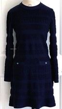19B CHANEL NAVY BLUE LONG SLEEVE CC BUTTONS DRESS 42
