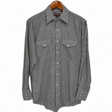Sheplers Mens Western Pearl Snap Shirt Black White Gingham Check Plaid Medium