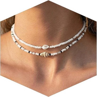 Muschelkette Damen Choker Boho Schwarz Verstellbar Cowrie Halskette Ethno