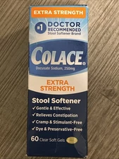 Colace Extra Strength Stool Softener 250 mg 60 Gels Exp 10/2026