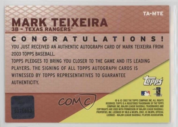 2003 Topps Auto Mark Teixeira #TA-MTE Auto - Image 2 of 2