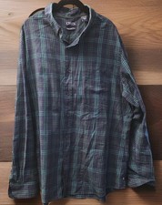 Chaps Dress Or Casual Shirt For Men Navy Green Plaid Button Up Size XXL