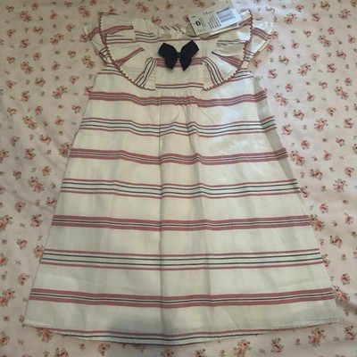 Chicco Girls Striped A-Line Sleeveless Bow Ruffle Cotton Dress Size 2