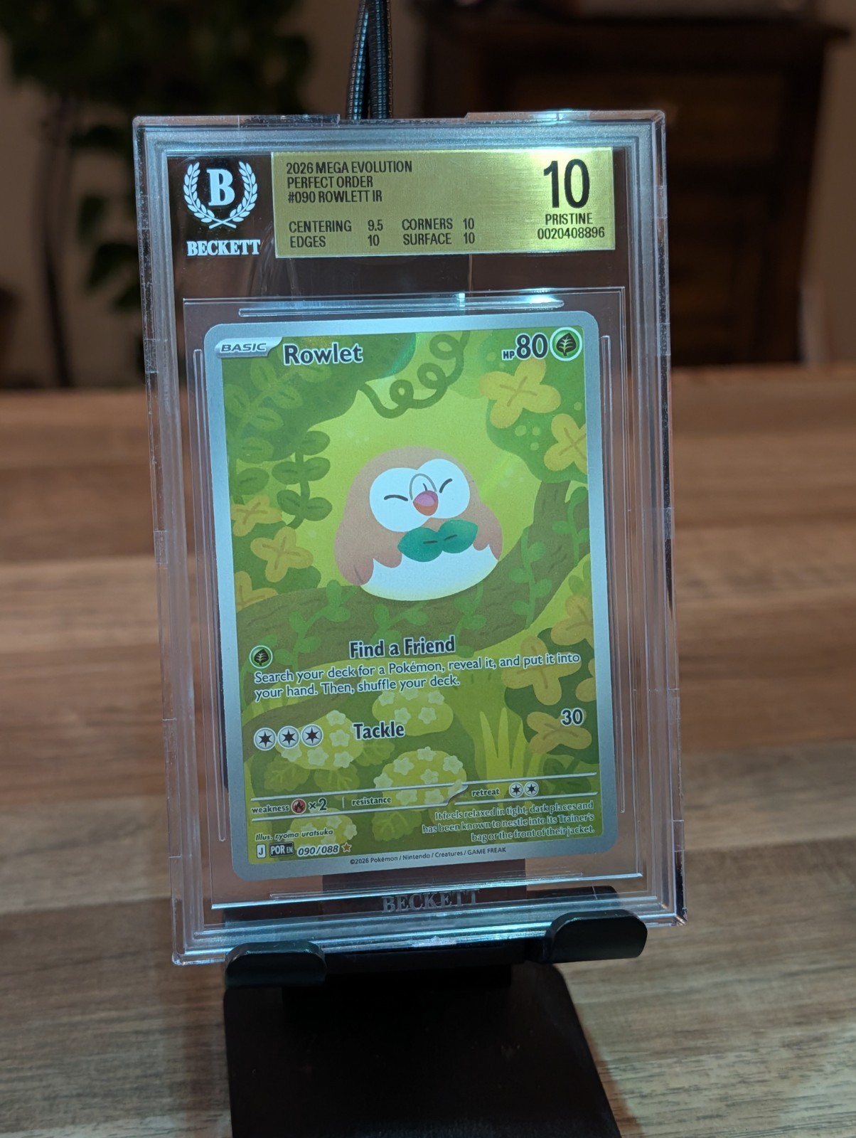 BGS 10 PRISTINE - Rowlet 090/088 - Pokemon TCG Me03: Perfect Order (Low Pop!) view 2
