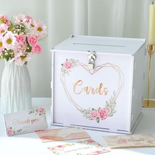 Wedding Card Box with Lock PVC Gift Card Box for Party with Slot White Weddin...