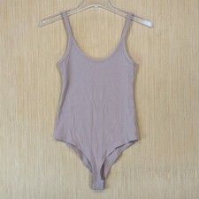 Reformation Jeans Ribbed Scoop Neck Bodysuit Neutral Taupe Small Tencel Blend