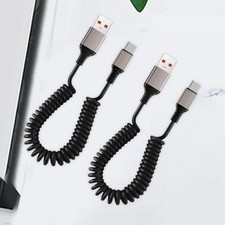 2x Coiled Charger Cord USB C Fast Charging Cable Living Room Portable Phone