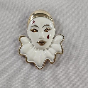 Broche Vintage Clown Pierrot – Motif Quart De Lune, Laiton Repoussé Doré