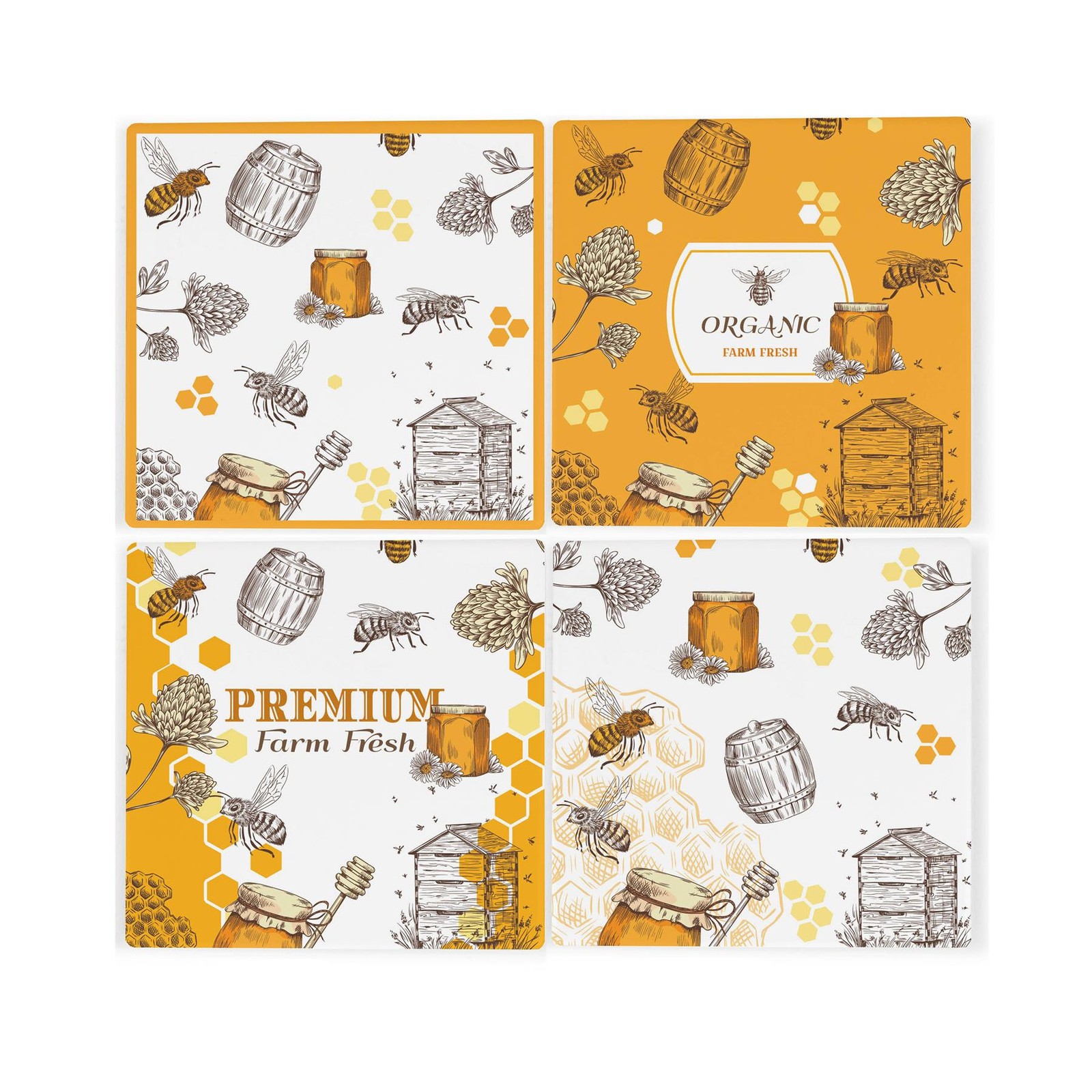 Honey Bees Ceramic Coaster Set - Bumblebees Gift Square Set of 4 Coasters