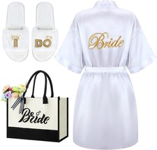 Berlune 3 Pcs Bride to Be Gift Sets Bridal Shower Gift Bride Robes Slippers Tote