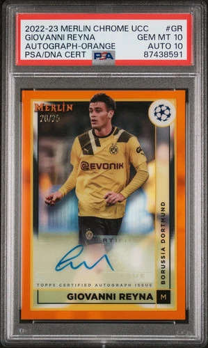2022-23 Topps Merlin UEFA UCC Auto Giovanni Reyna Orange Refractor #GR PSA 10/10