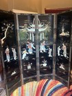 Vintage Chinese Black Lacquer 4 Panel Screen Hand Painted Coromandel Style — photo 6