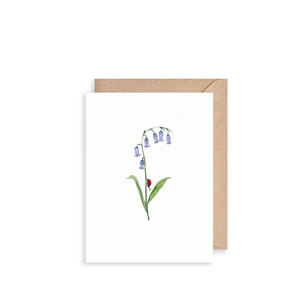 Cute Birthday Card Bluebell Ladybird Floral - Louise Mulgrew Greeting Card