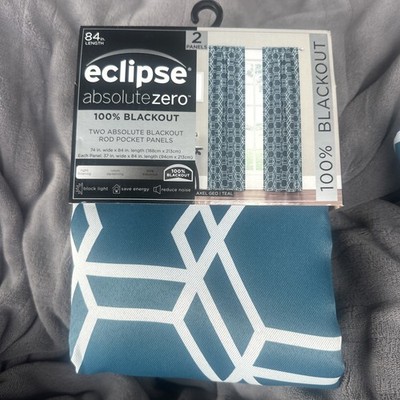 Eclipse Absolute Zero 100% Blackout 74 W 84  Curtains 2 Panels Axel Geo/ Teal