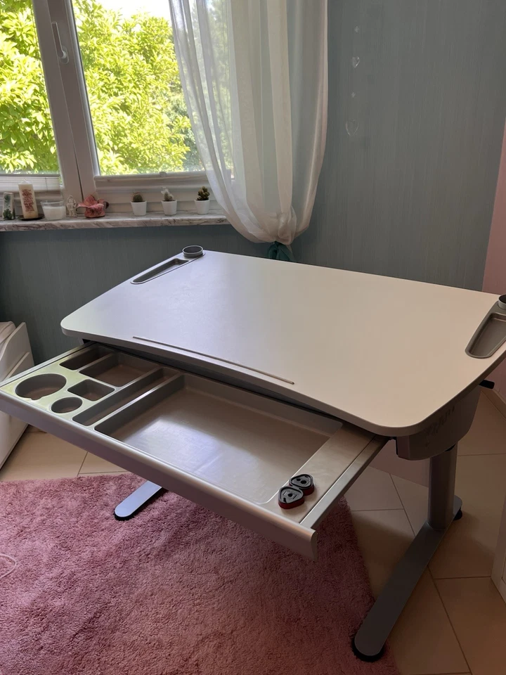 Scout Schreibtisch weiß höhenverstellbar neigbar mit Schublade & Haken - Bild 4 von 4