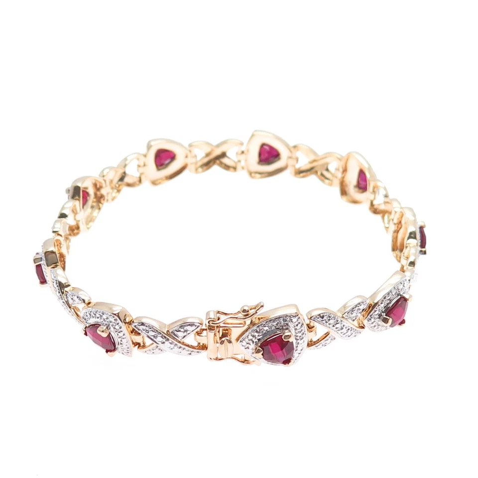 ROSS SIMONS 925 Sterling Gold Plated Lab-Created Ruby Infinity Link Bracelet 8" - Image 4 of 4