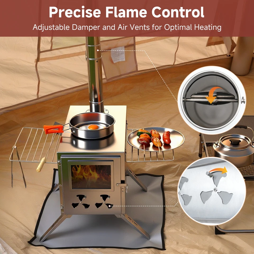 2 in 1 Tent Wood Burning Sauna Hot Tent Stove w/Chimney Pipe for Outdoor Camping - Image 4 of 4