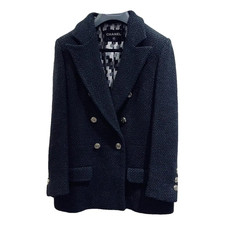 CHANEL 21P BLACK TWEED CC LOGO BUTTON JACKET BLAZER FR44 US10-US12