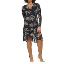 Tommy Hilfiger Women's Plus Size Floral-Print Mesh Dress, Sky Captain Size 26W