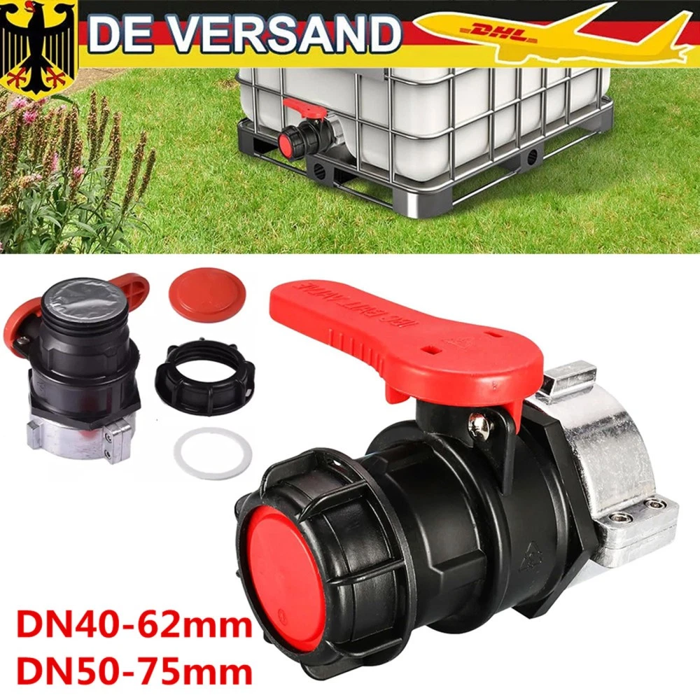 Produktbild von IBC Adapter Kugelhahn 60–62 Mm – Absperrhahn Aus Kunststoff/Aluminium, Für Regenwassertanks, Container & Fässer, -20 Bis +70°C
