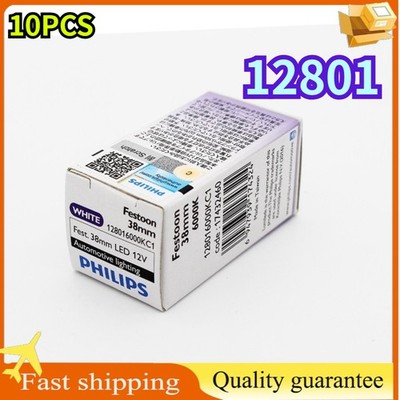 10PCS PHILIPS 12801 38MM LED Festoon12V white light 6000K auto car