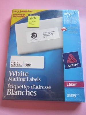 Avery White Mailing 1400 Labels 05159 Laser Printer New Sealed