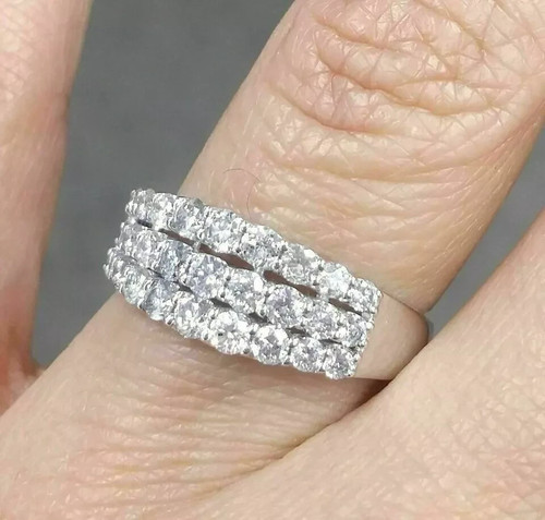 2Ct Round Cut Real Moissanite 3 Row Eternity Engagement Ring 925 Sterling Silver - Foto 2 di 12