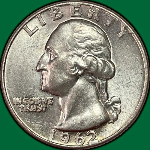 1962 Washington Quarter Silver Almost Uncirculated AU Coin, Light Scratch #38273