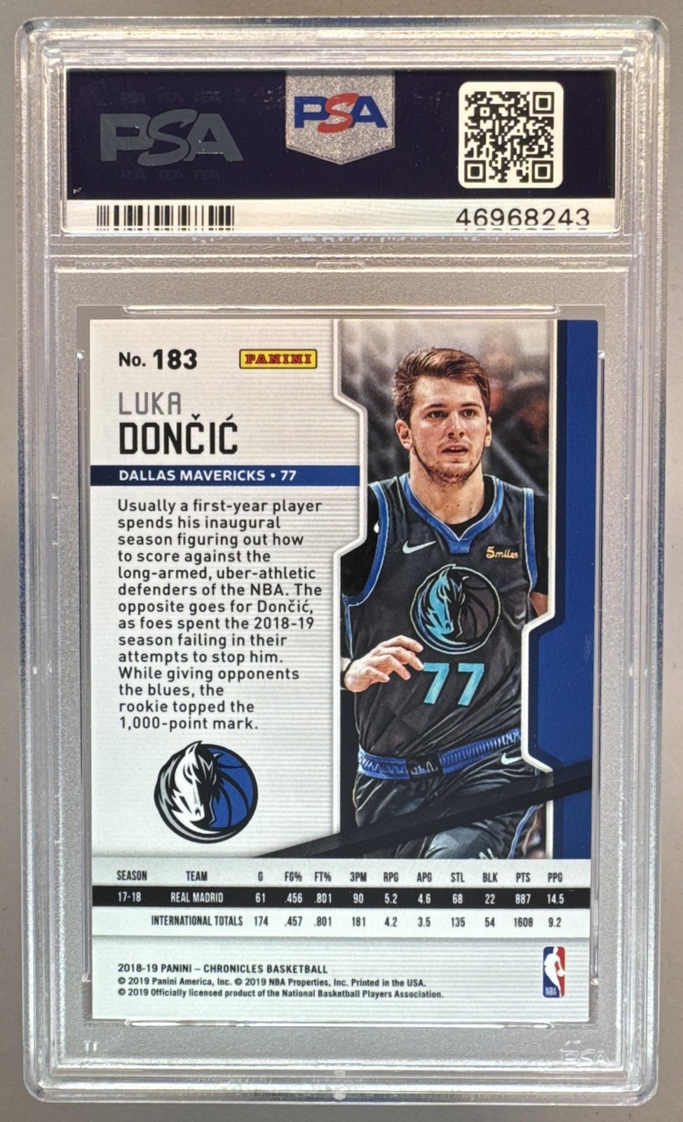 46968243 Luka Doncic 2018 Panini Chronicles #183 Rookie RC PSA 9 view 2