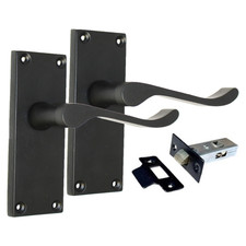 Matt Black Victorian Scroll Door Handle Lever Latch, Including Tubular Latch.j