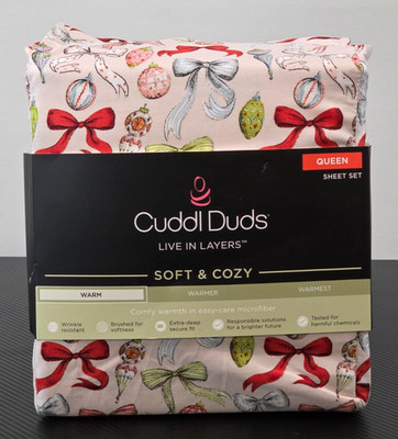 Cuddl Duds Soft & Cozy Queen Warm 4 Piece Microfiber Sheet Set Colorful Bows