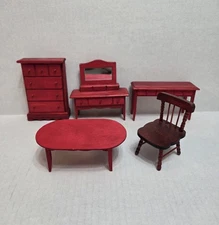 Miniature Dollhouse Furniture Red Wood 5 Pieces