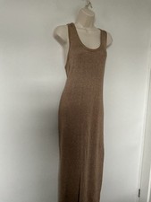 Hush Size 14 Gold Metallic Maxi Dress Stretch Bodycon Sleeveless, Side Slits